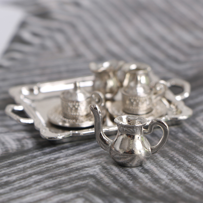 Coffee Tea And Sugar Set - -*10 stuks 1/12 miniatuur zilveren metalen